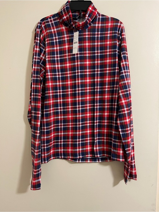 J. Crew Tops - J Crew Long Sleeve Plaid Lightweight Turtleneck Pullover Top Shirt Sz L NWT
